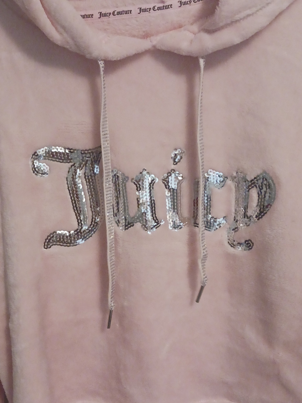 Juicy Couture Pink Cropped Fleece Hoodie Sequin Logo Sleepwear Size L